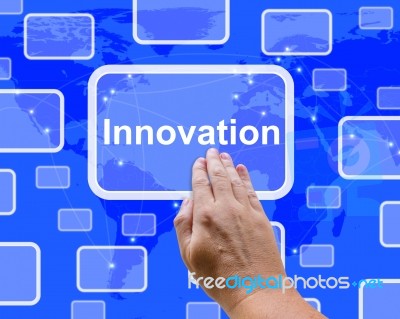 Hand Touching Innovation Button Stock Photo