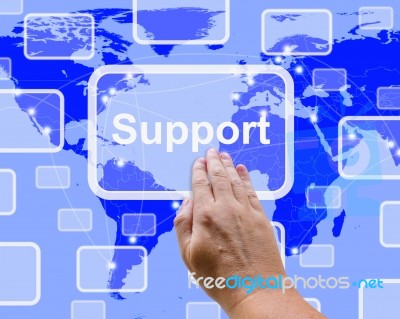 Hand Touching Support Button Stock Photo