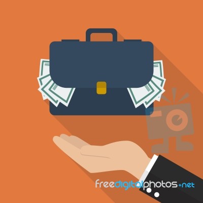 Hand With Briefcase Full Of Money Stock Image