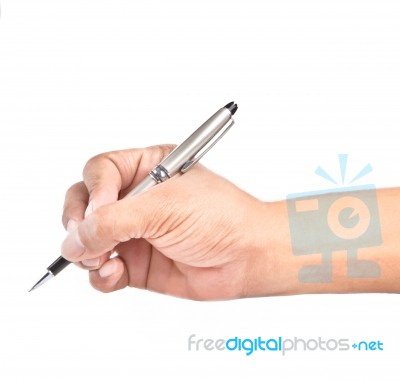 Hand With Luxury Pen Isolated On White Stock Photo