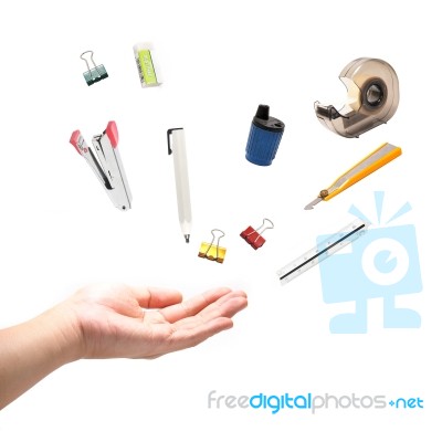 Hand With Office Tools Stock Photo