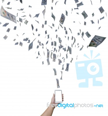 Hand Working Online On Smartphone Making Earning Money Stock Photo