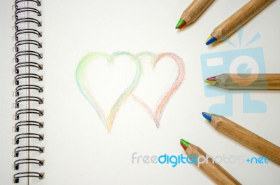 Hand Writing Colorful Hearts And I Love You Stock Photo