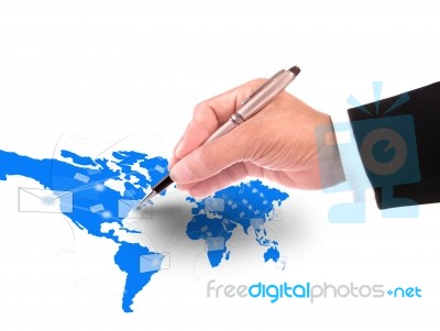 Hand Writing Letter On Word Map Stock Photo