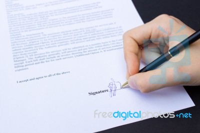 Hand Writing Signature Signing Contract Stock Photo