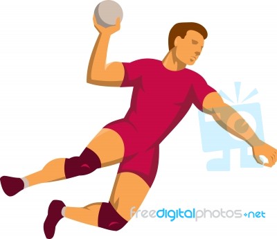 Handball Player Jumping Retro Stock Image