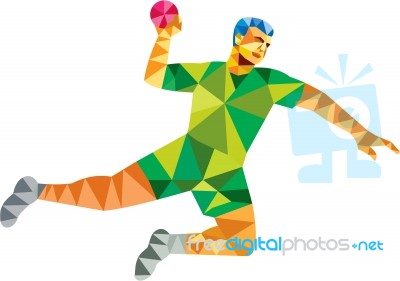 Handball Player Jumping Throwing Ball Low Polygon Stock Image