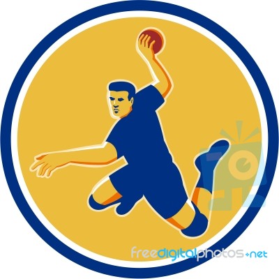 Handball Player Striking Circle Retro Stock Image