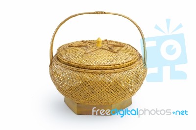 Handicraft Wicker Basket Isolated On White Background Stock Photo