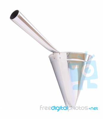 Handle Of Stainless Funnel On White Background Stock Photo