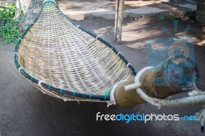 Handmade Bamboo Hammock Craft Weave In The Garden Stock Photo