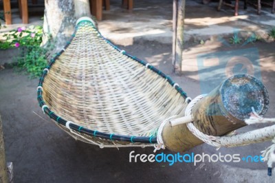 Handmade Bamboo Hammock Craft Weave In The Garden Stock Photo