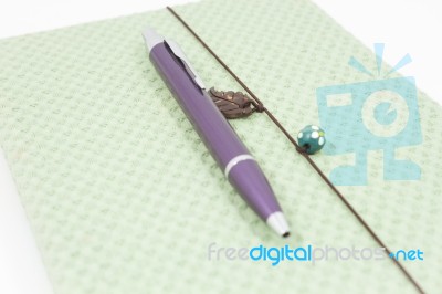 Handmade Notebook With Pen Isolated On White Background Stock Photo