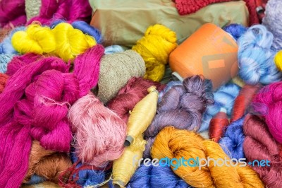 Handmade Raw Colorful Silk Thread Stock Photo