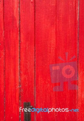 Handmade Red Painted Old Wooden Door With Door Lock Stock Photo