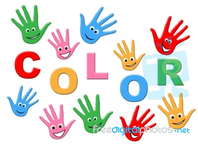 Handprints Colorful Indicates Watercolor Childhood And Human Stock Image