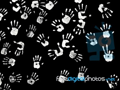 Handprints Colors In A Mural. Background Picture Stock Photo