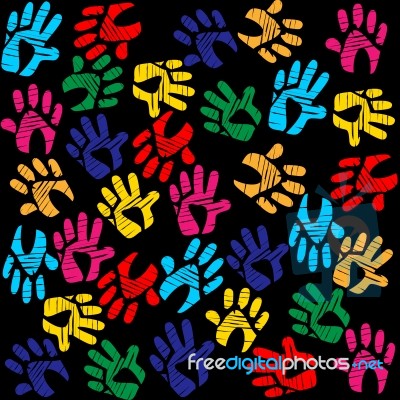 Handprints Colourful Means Background Vibrant And Watercolor Stock Image