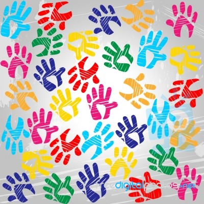 Handprints Colourful Means Drawing Colors And Painted Stock Image