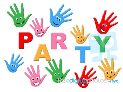 Handprints Party Represents Childhood Celebrations And Celebrate… Stock Image