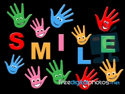 Handprints Smile Represents Child Painted And Childhood Stock Image