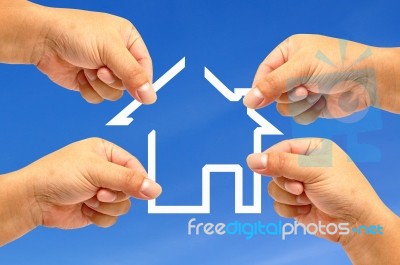 Hands And Icon House Stock Image