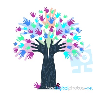 Hands Growth Indicates Tree Trunk And Artwork Stock Image