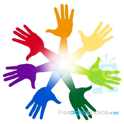 Hands Handprints Represents Artwork Child And Watercolor Stock Image