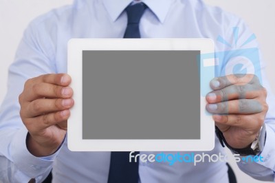 Hands Holding Digital Tablet Stock Photo