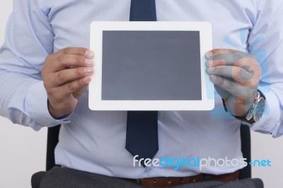 Hands Holding Digital Tablet Stock Photo