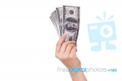 Hands Holding Dollars Stock Photo