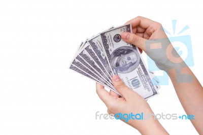 Hands Holding Dollars  Stock Photo