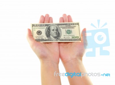 Hands Holding Hundred Dollar Stock Photo