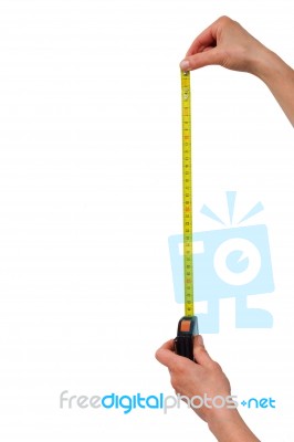 Hands Holding Measuring Tape Stock Photo