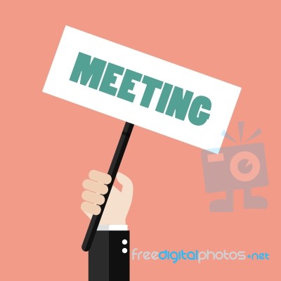 Hands Holding Meeting Sign Stock Image