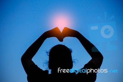 Hands Of Love On The Sky Stock Photo