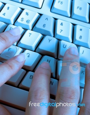 Hands On Computer Keyboard Stock Photo