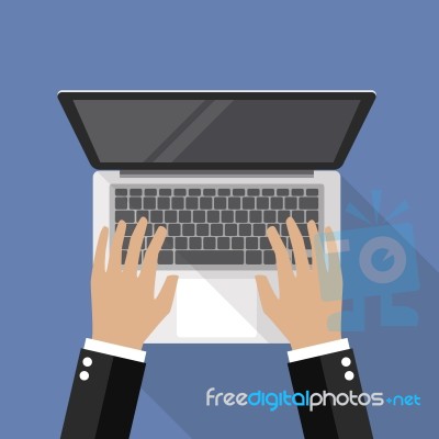 Hands On Laptop Keyboard Top View Stock Image