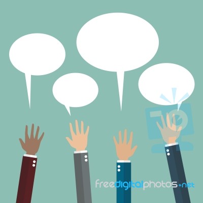 Hands Raised With Speech Bubble Stock Image