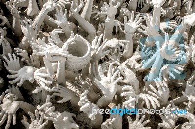 Hands Statue Inside Wat Rong Khun Stock Photo