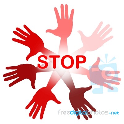 Hands Warning Represents Red Disapproval And Refusal Stock Image