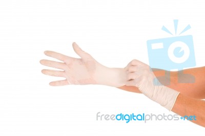 Hands With Latex Gloves Stock Photo