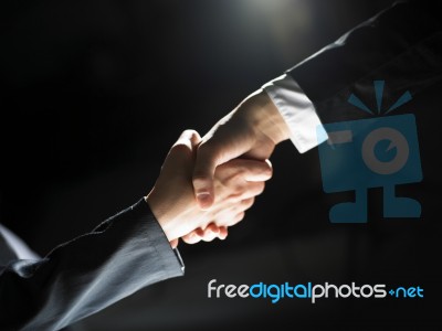 Handshaking business people Stock Photo