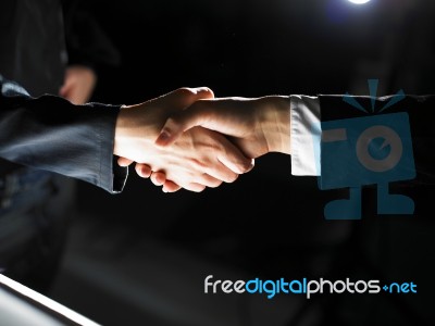 Handshaking business people Stock Photo