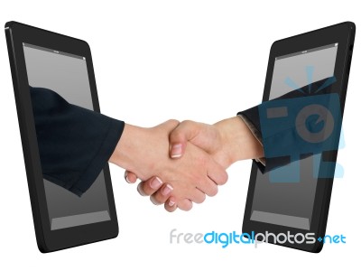 Handshaking People With Tablet Pc Stock Photo