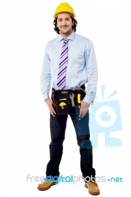 Handsome Architect Wearing Tool Kit Belt Stock Photo