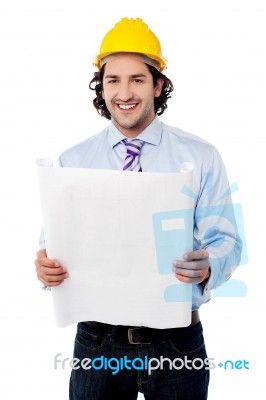 Handsome Architect With Construction Plan Stock Photo