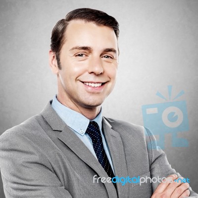 Handsome Business Executive Smiling At The Camera Stock Photo