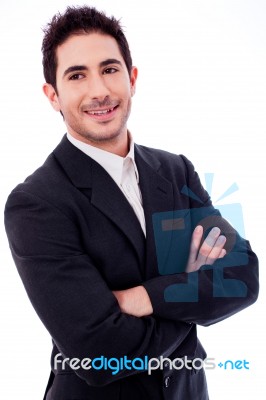 Handsome Business Man With His Hands Folded Stock Photo