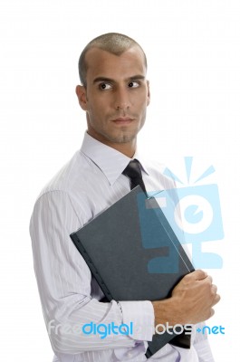 Handsome Businessman Holding Files Stock Photo